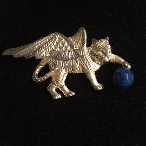 Vintage gold and blue AJC brooch